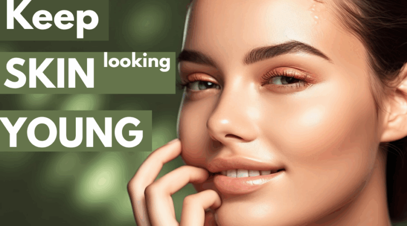 girl with shiny skin and text saying keep skin young