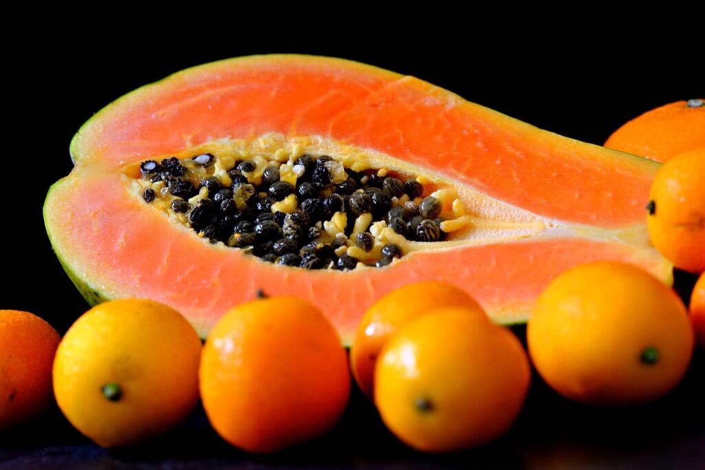 papaya sliced in half