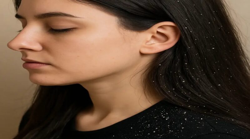 sideview of a black haired girl whose looking for dandruff natural remedies