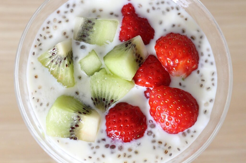 kiwi and strawberries in yogurt - foods that make you look younger